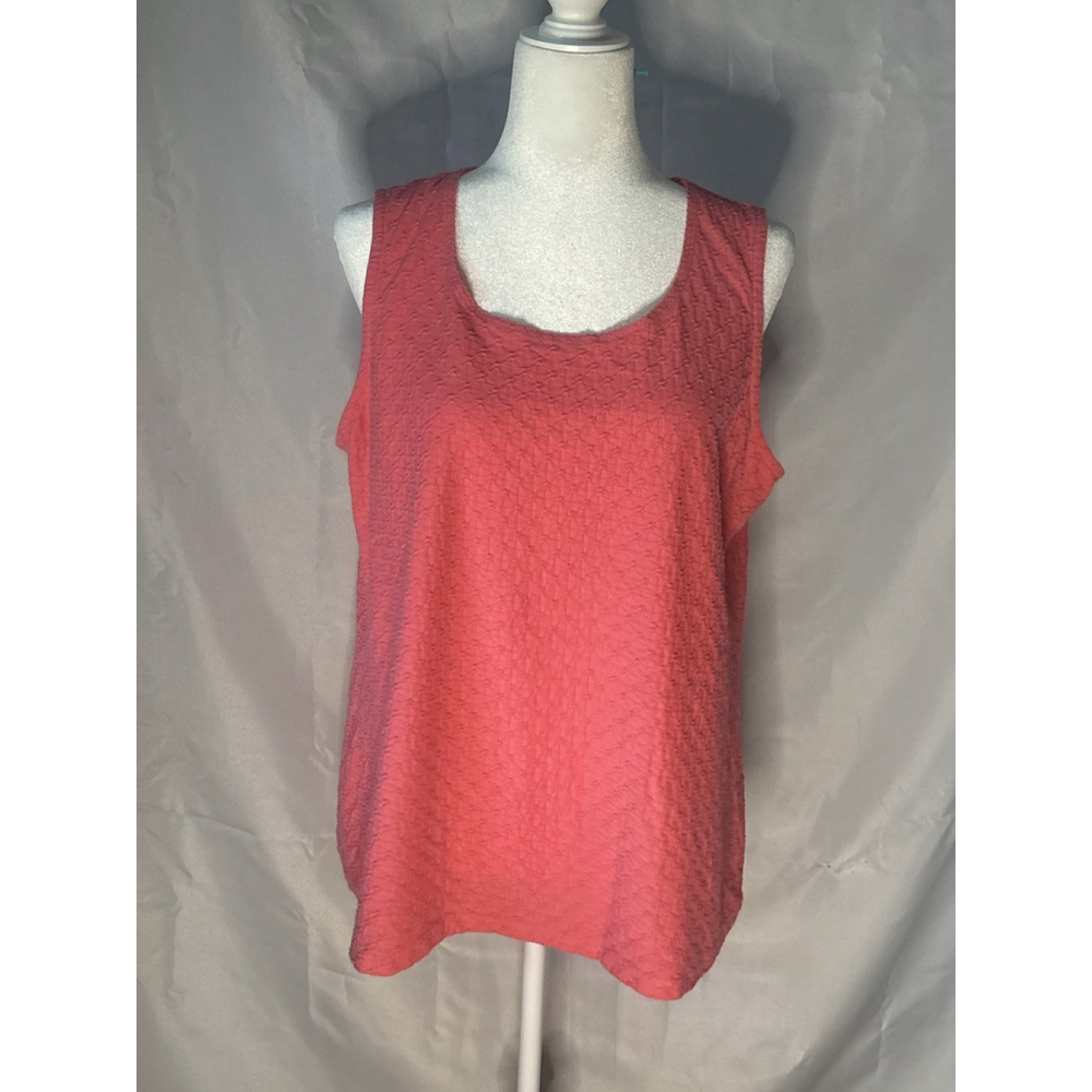 Kim Rogers Women’s Size L Coral Pink Sleeveless Tank Top Textured Knit Scoop Nck